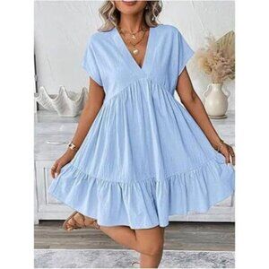 Casual V-Neck Ruffle Hem Flowy Mini Dress